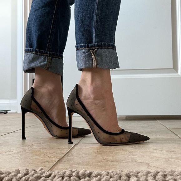 Christian Dior Black Mesh Polka Dot Pointed Toe Stiletto Heel - Picture 1 of 8